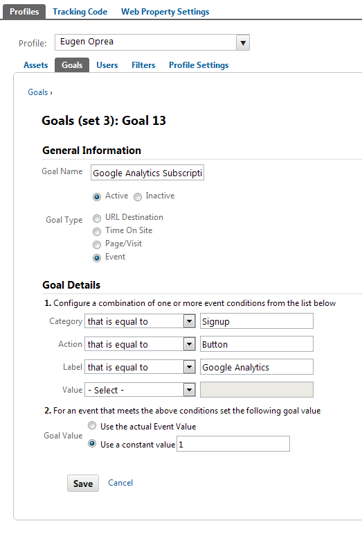 Add Event Tracking Goal