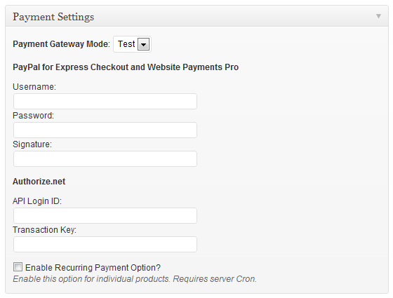 Premise Payment Settings